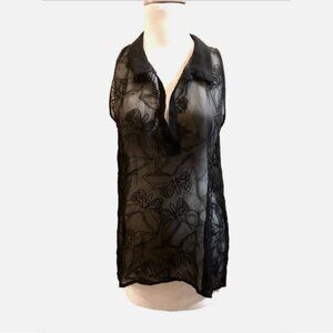 Language of Los Angeles Silk Embroidered Sheer Top